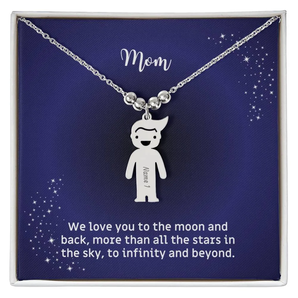 Mother's Necklace with Children's Names and Boy Girl Kid Charm Gift for Mom/Mum or Grandmother with Message Card To the Moon and Back KID_M67AWE_MOM