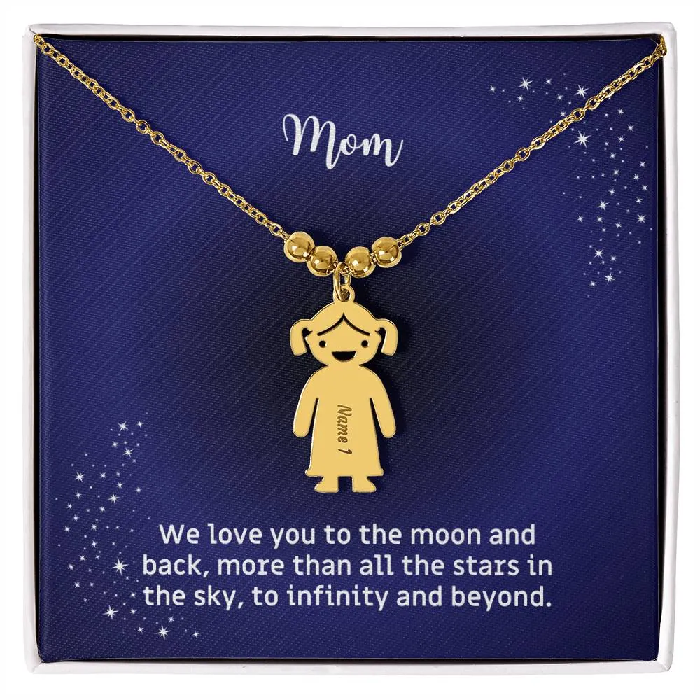 Mother's Necklace with Children's Names and Boy Girl Kid Charm Gift for Mom/Mum or Grandmother with Message Card To the Moon and Back KID_M67AWE_MOM