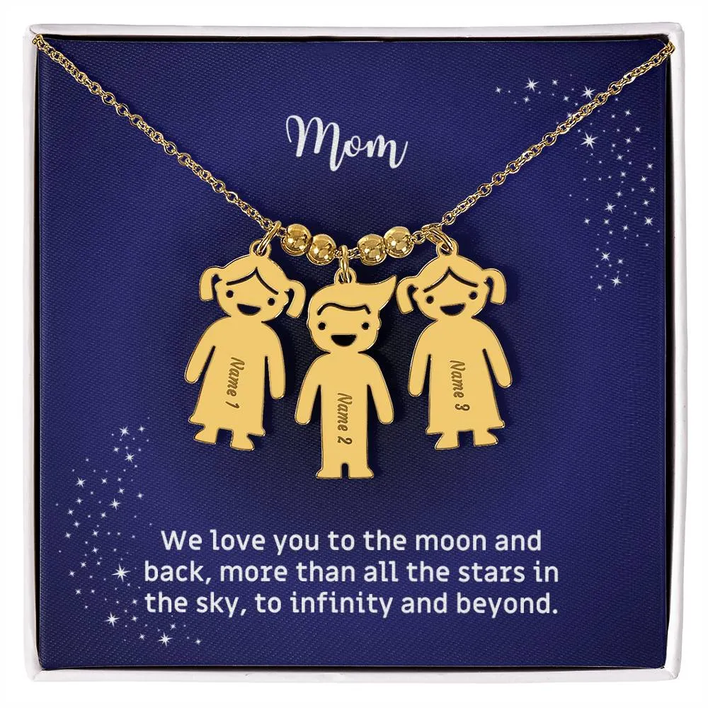 Mother's Necklace with Children's Names and Boy Girl Kid Charm Gift for Mom/Mum or Grandmother with Message Card To the Moon and Back KID_M67AWE_MOM