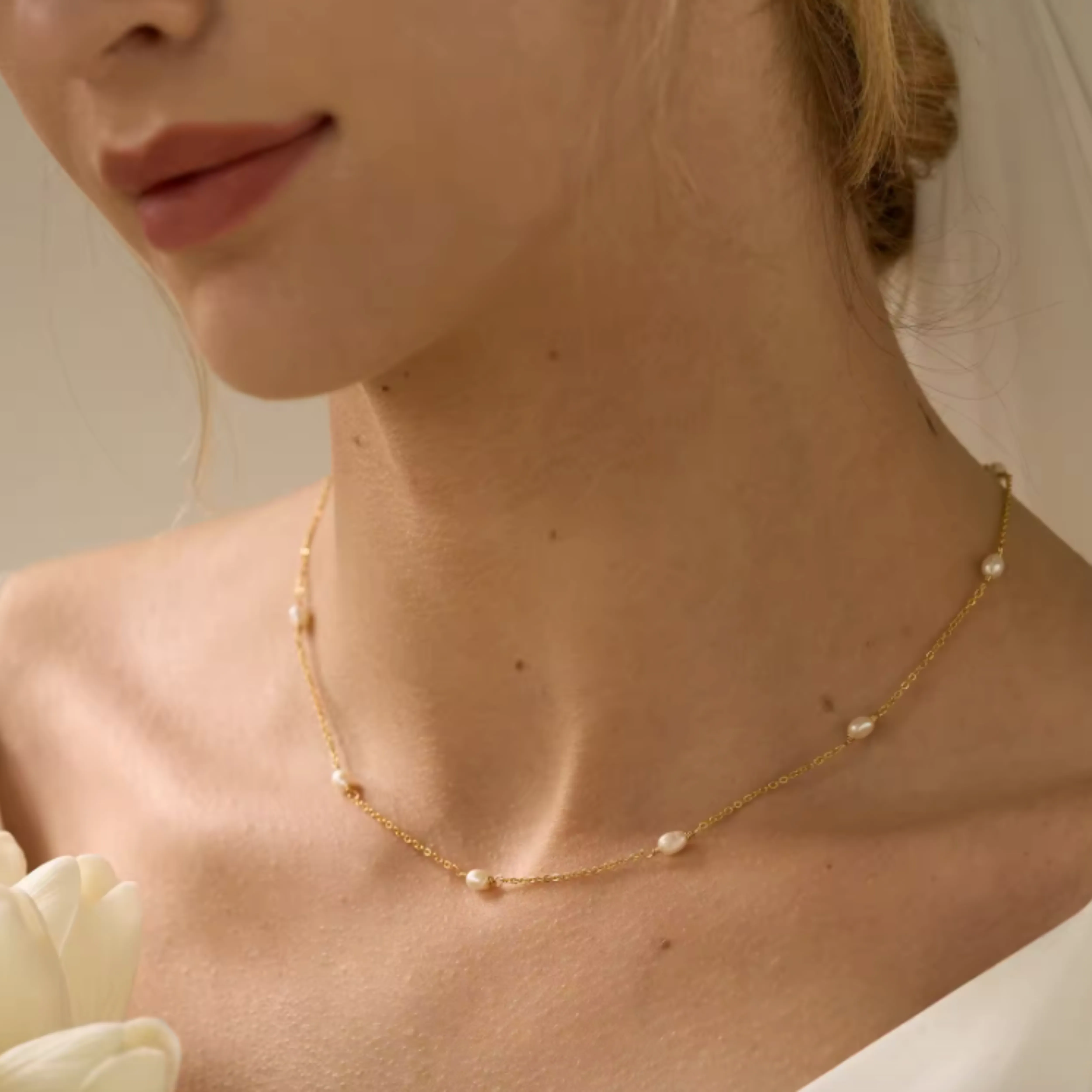 Multiple Pearl Necklace, Dainty Minimalist Pearls Choker, Bridesmaids Wedding Necklace, Birthday Gift For Her, Valentine's Gift, Oval Pearls
