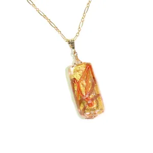 Murano Glass Gold Orange Stick Pendant Necklace, Italian Jewelry