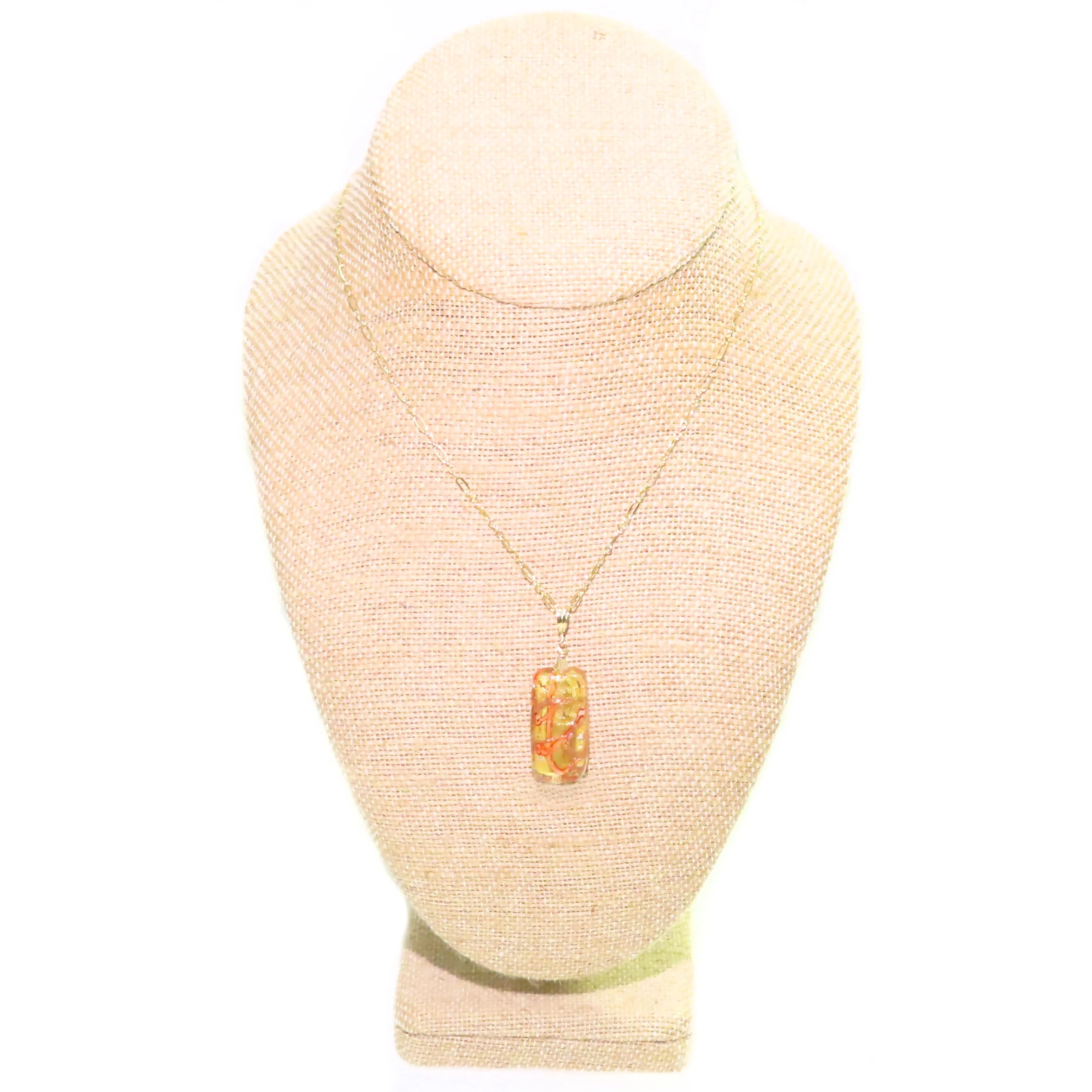 Murano Glass Gold Orange Stick Pendant Necklace, Italian Jewelry