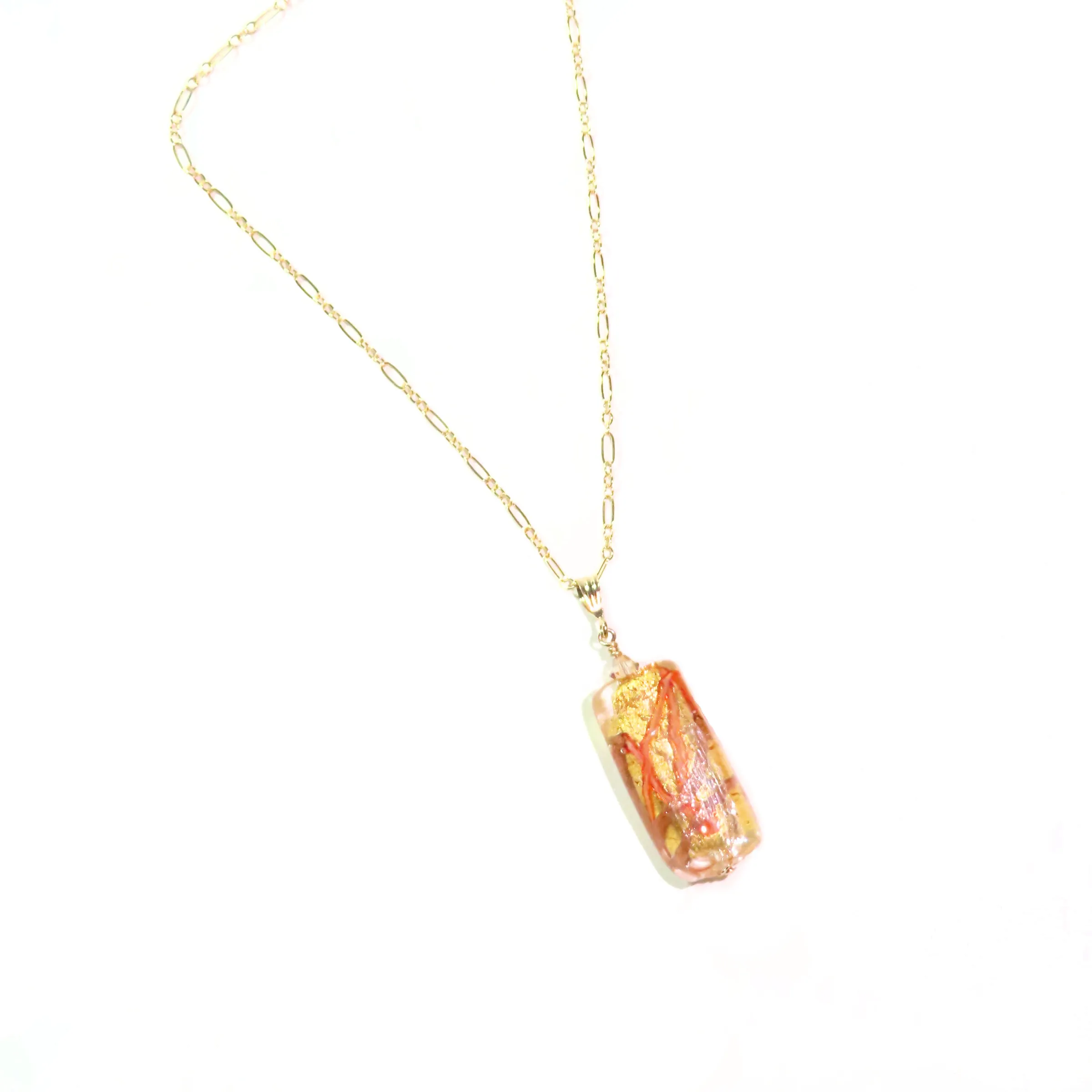 Murano Glass Gold Orange Stick Pendant Necklace, Italian Jewelry