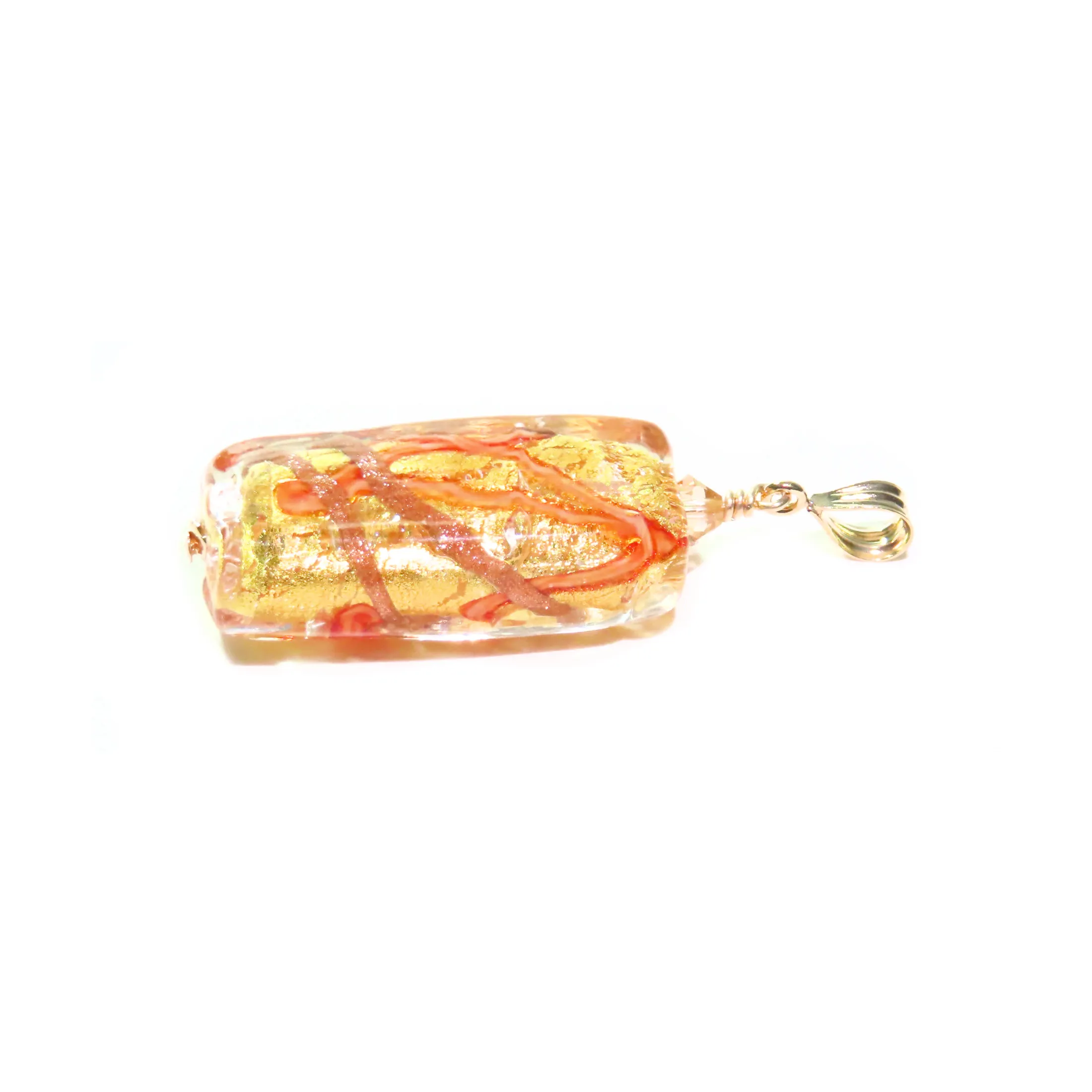 Murano Glass Gold Orange Stick Pendant Necklace, Italian Jewelry