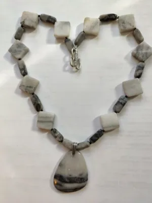 N #310 Chakra - Marble and Serpentine  Unique Necklace.