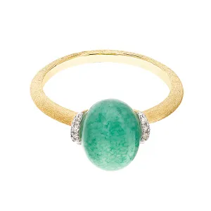 Nanis 18k Yellow Gold Small Green Aventurine and Diamond Amazonia Amulet Ring, Size 6.5