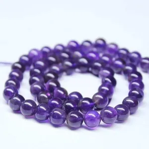 Natural AA Purple Amethyst Smooth Round Ball Loose Gemstone Beads Strand 14" 6mm