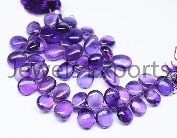 Natural Africa Purple Amethyst Smooth Pear Drop Gemstone Beads Strand 8" 9-10mm