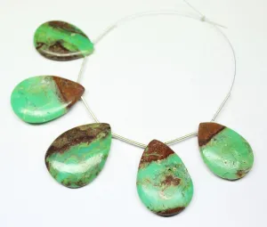 Natural Bi Chrysoprase Long Smooth Pear Drops Briolette Beads 5pc 31mm 35mm