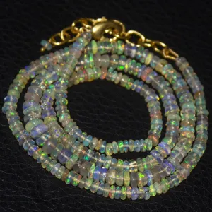 Natural Black Welo Opal Smooth Rondelle Gold Vermeil Necklace 20" 3mm 5mm