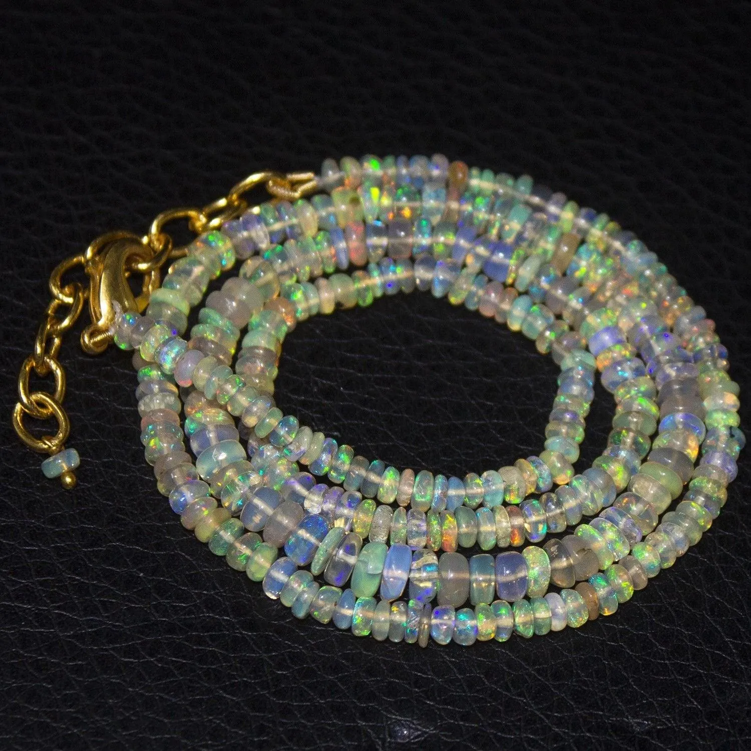 Natural Black Welo Opal Smooth Rondelle Gold Vermeil Necklace 20" 3mm 5mm