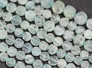 Natural Blue Aquamarine Smooth Round Coin Loose Gemstone Bead 6mm 9mm 15"