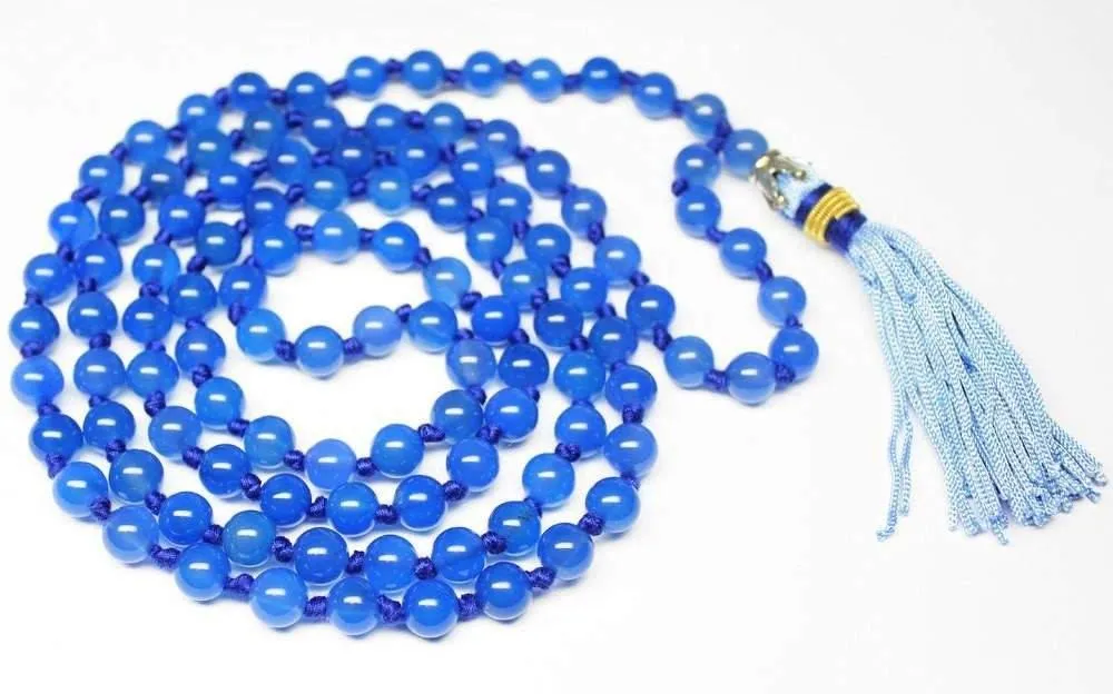 Natural blue Chalcedony Smooth Round Rosary Prayer Beads Necklace 8mm 108 Bead, Rosary Necklace