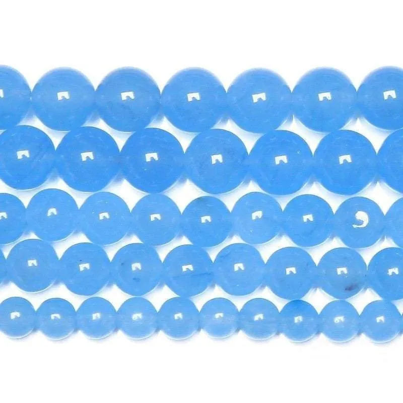 Natural Blue Jade Smooth Round Ball Gemstone Loose Spacer Beads 15" 8mm