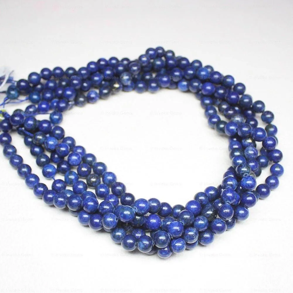 Natural Blue Lapis Lazuli Smooth Round Ball Loose Spacer Gemstone Beads 15" 8mm