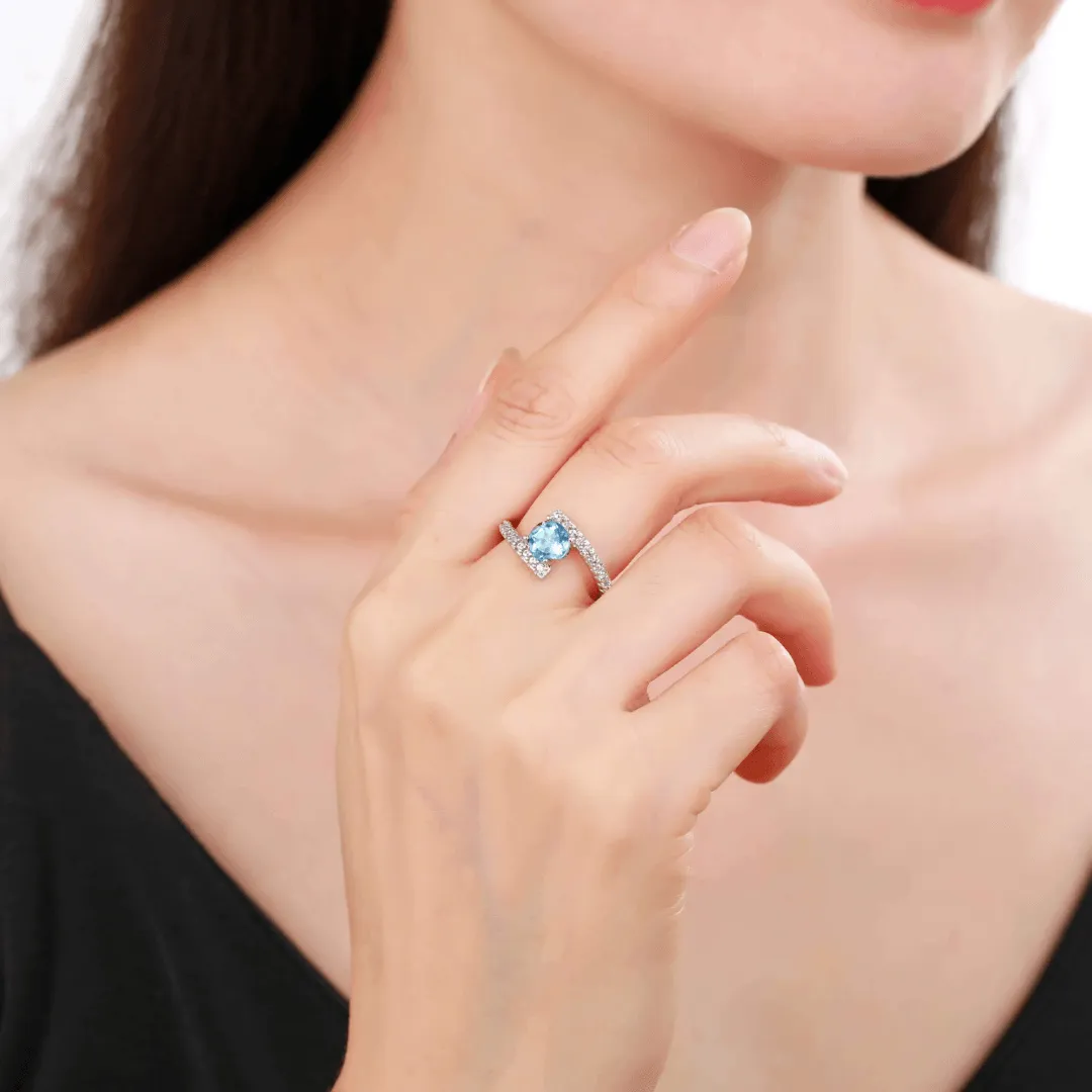 Natural Blue Topaz Solitiare Ring