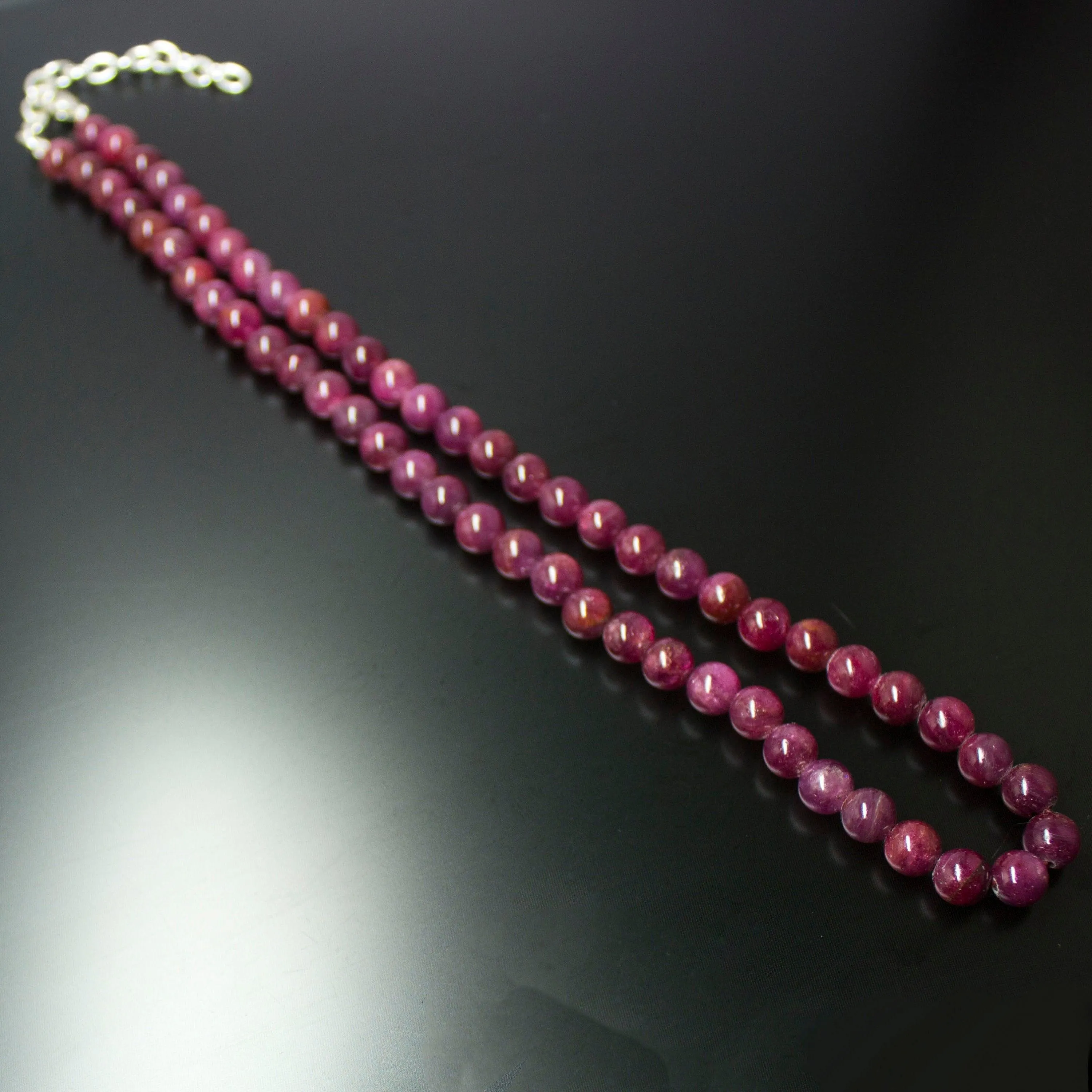 Natural Dyed Red Ruby Smooth Round Ball Necklace 7mm 16inches
