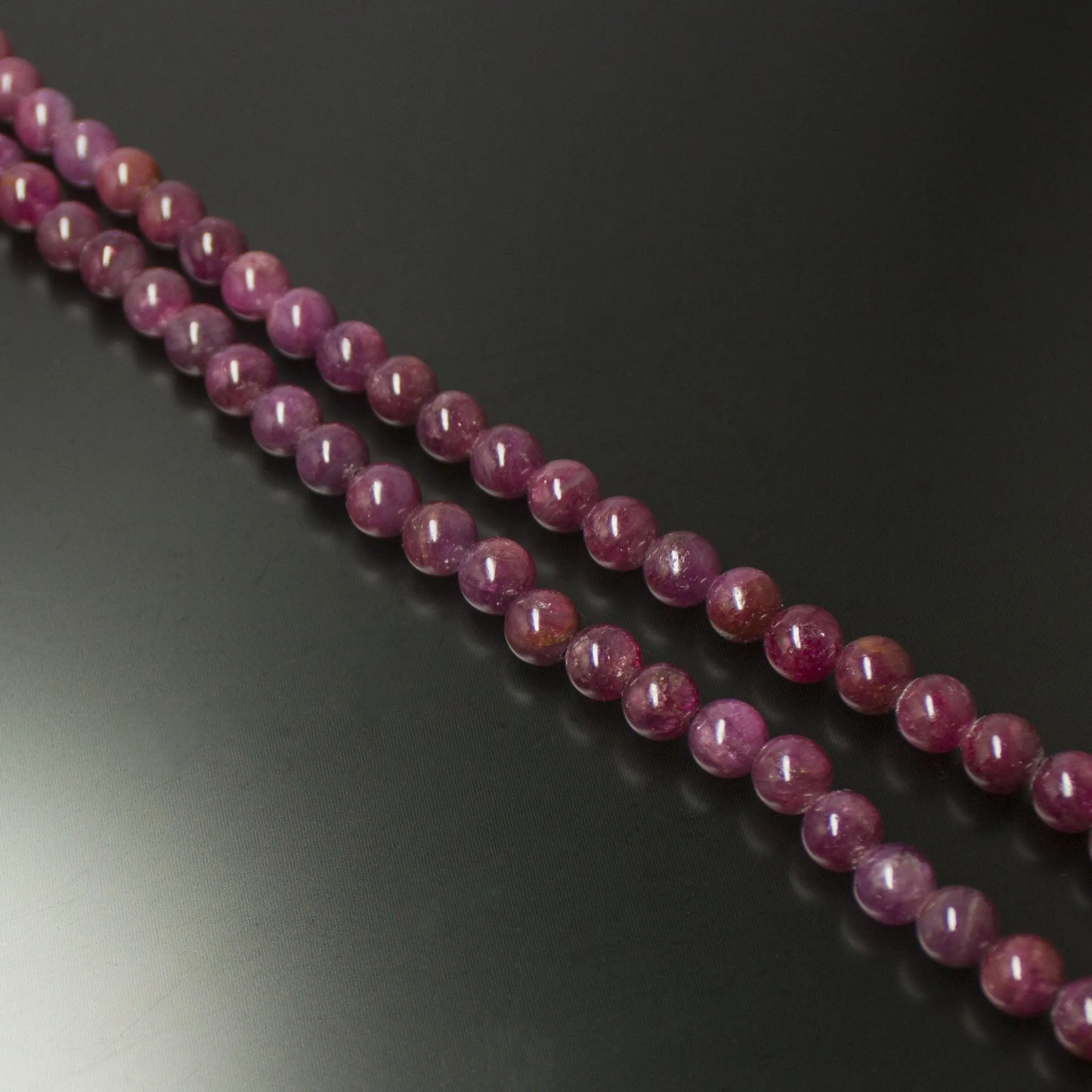 Natural Dyed Red Ruby Smooth Round Ball Necklace 7mm 16inches
