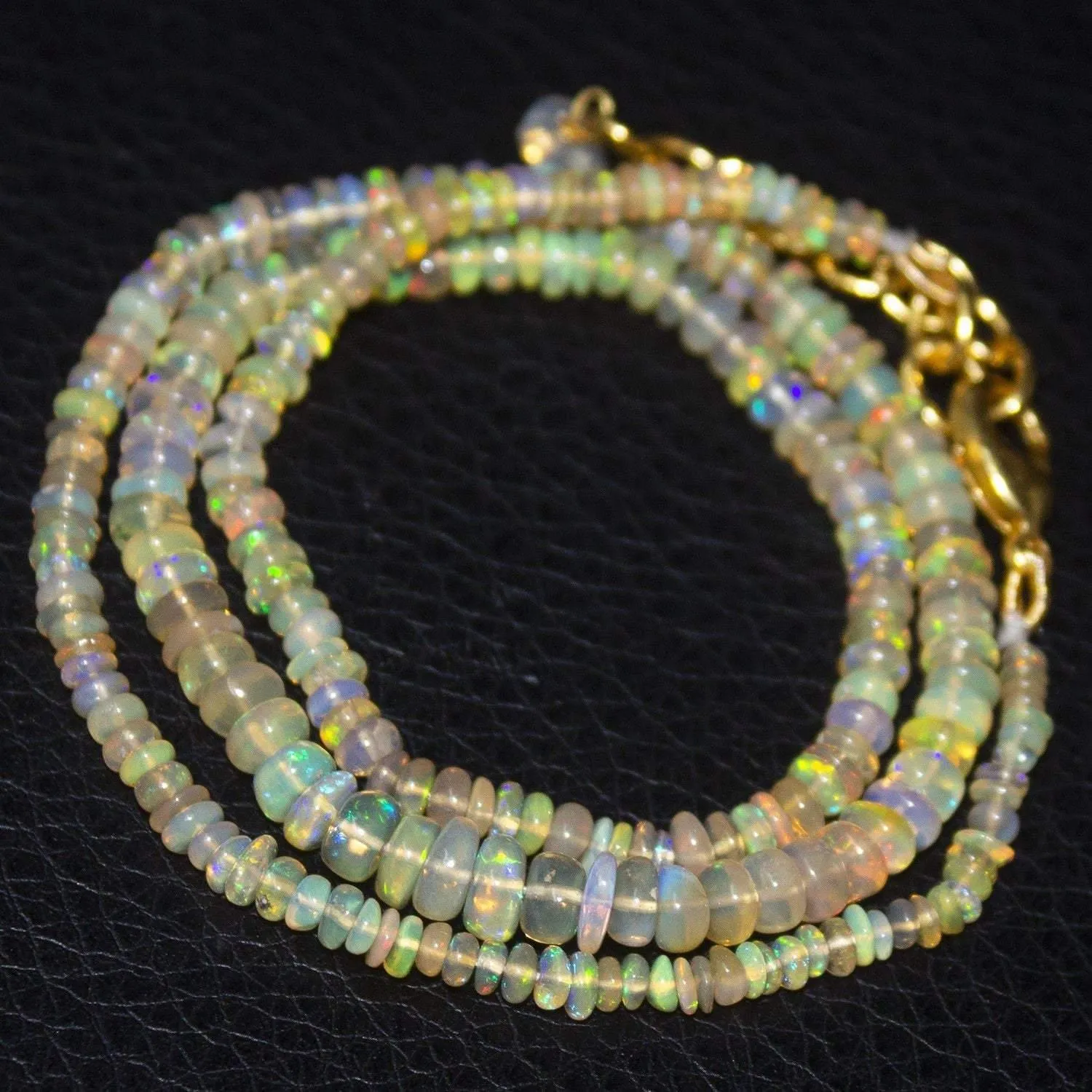 Natural Ethiopian Welo Opal Gold Plated Smooth Rondelle Necklace 2.5mm 5mm 17"