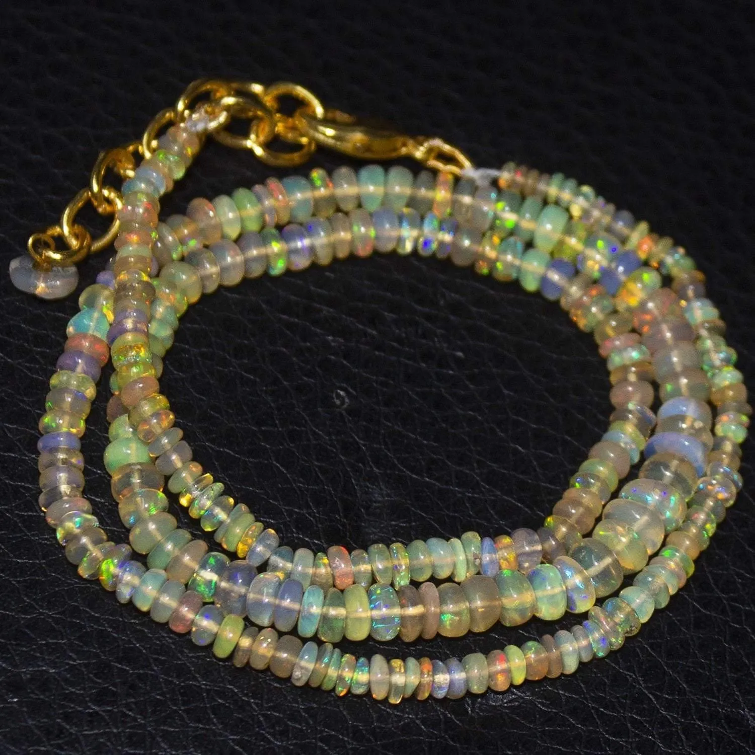 Natural Ethiopian Welo Opal Gold Plated Smooth Rondelle Necklace 2.5mm 5mm 17"