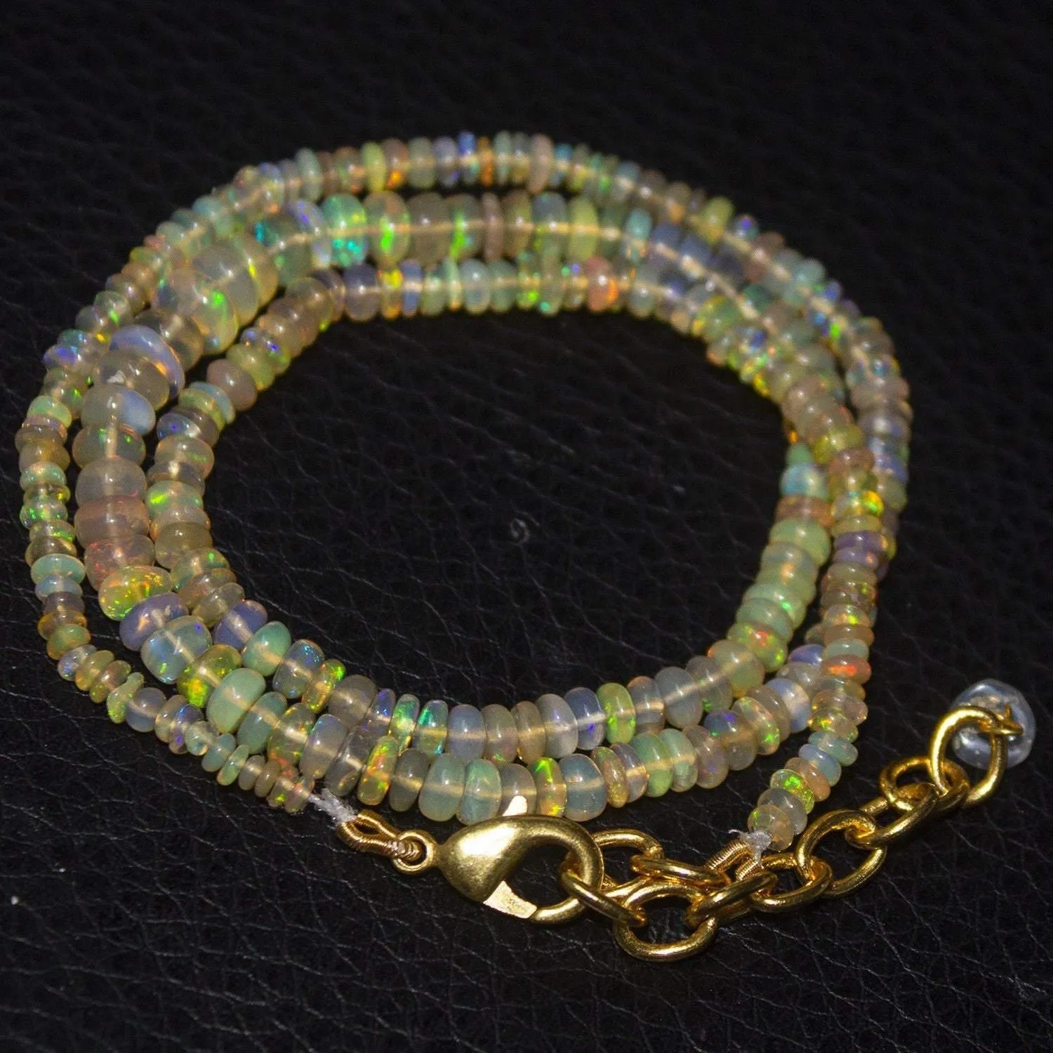 Natural Ethiopian Welo Opal Gold Plated Smooth Rondelle Necklace 2.5mm 5mm 17"