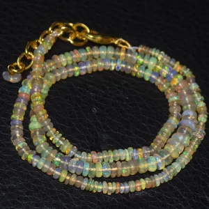 Natural Ethiopian Welo Opal Gold Plated Smooth Rondelle Necklace 2.5mm 5mm 17"