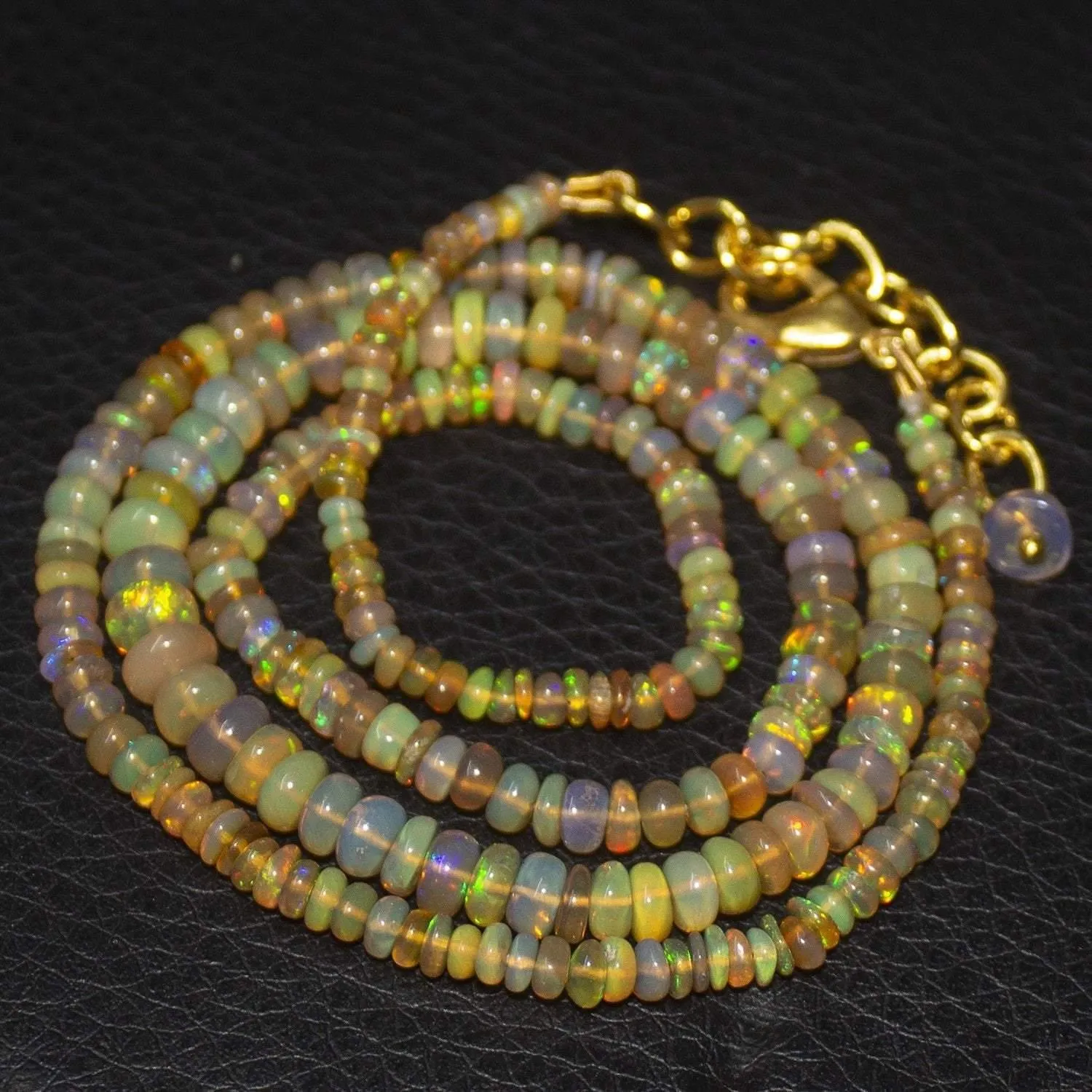 Natural Ethiopian Welo Opal Gold Plated Smooth Rondelle Necklace 2.5mm 5mm 19"