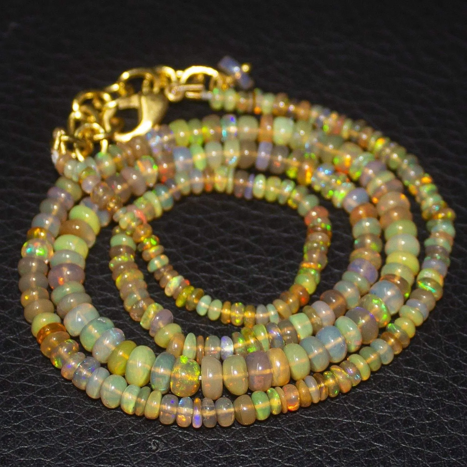 Natural Ethiopian Welo Opal Gold Plated Smooth Rondelle Necklace 2.5mm 5mm 19"