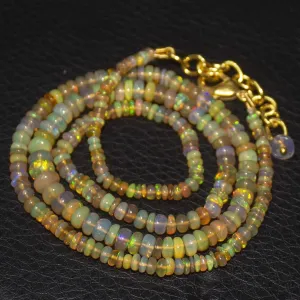 Natural Ethiopian Welo Opal Gold Plated Smooth Rondelle Necklace 2.5mm 5mm 19"