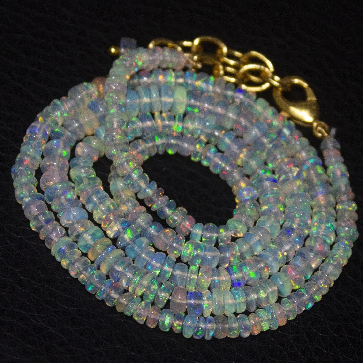 Natural Ethiopian Welo Opal Gold Plated Smooth Rondelle Necklace 2mm 4.5mm 21"