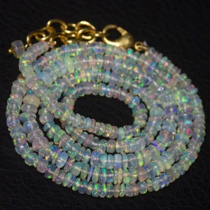 Natural Ethiopian Welo Opal Gold Plated Smooth Rondelle Necklace 2mm 4.5mm 21"