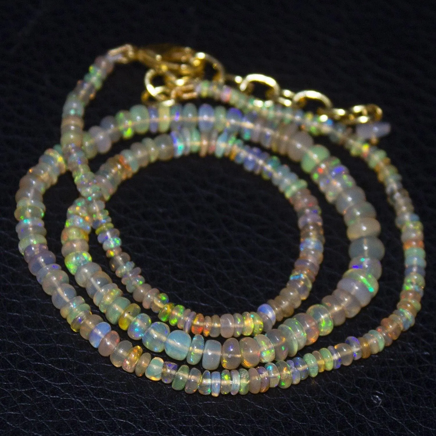 Natural Ethiopian Welo Opal Gold Plated Smooth Rondelle Necklace 2mm 5mm 17"