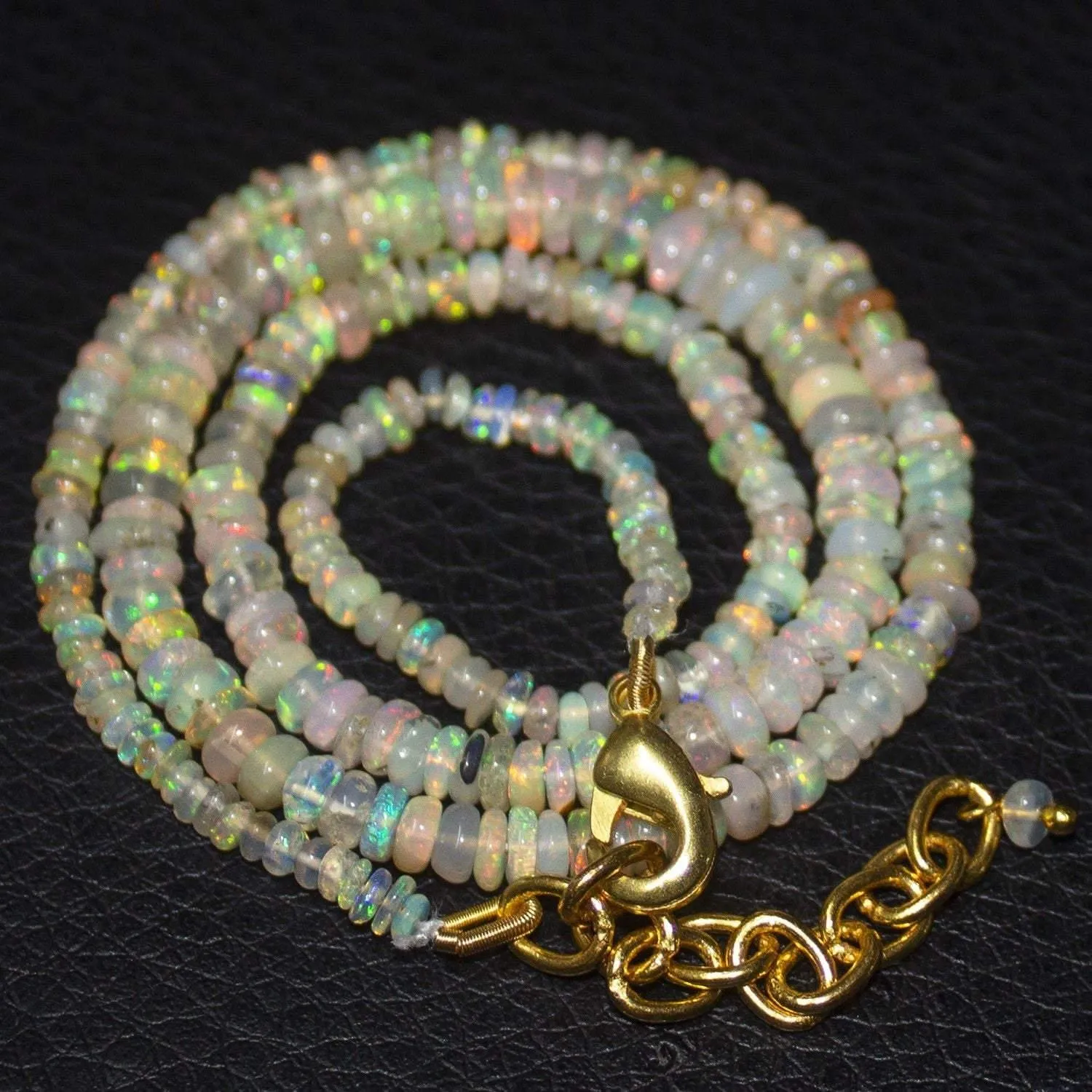 Natural Ethiopian Welo Opal Gold Plated Smooth Rondelle Necklace 2mm 5mm 17"