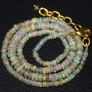 Natural Ethiopian Welo Opal Gold Plated Smooth Rondelle Necklace 2mm 5mm 17"