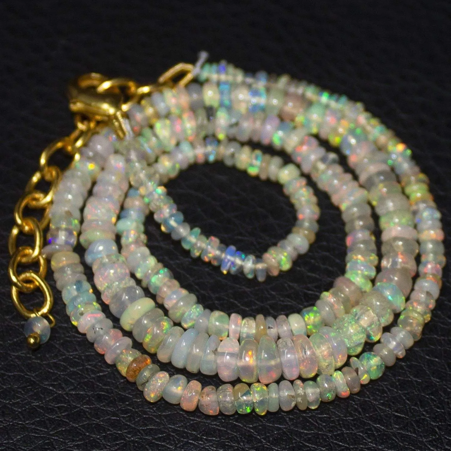 Natural Ethiopian Welo Opal Gold Plated Smooth Rondelle Necklace 2mm 5mm 17"
