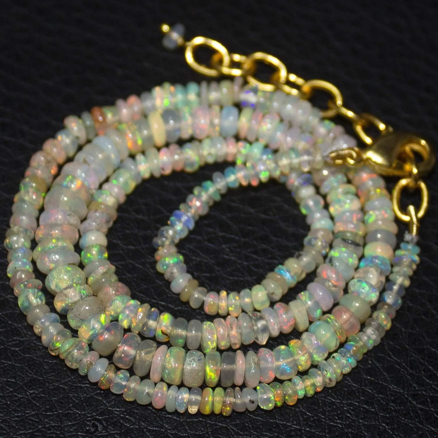 Natural Ethiopian Welo Opal Gold Plated Smooth Rondelle Necklace 2mm 5mm 17"