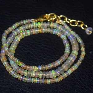 Natural Ethiopian Welo Opal Gold Plated Smooth Rondelle Necklace 2mm 5mm 17"