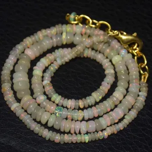 Natural Ethiopian Welo Opal Gold Plated Smooth Rondelle Necklace 2mm 5mm 18"