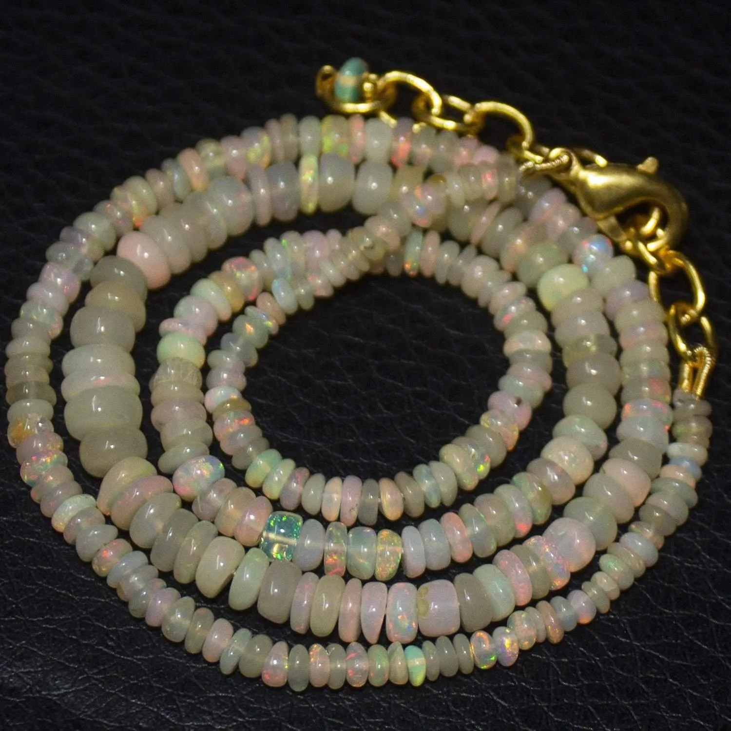 Natural Ethiopian Welo Opal Gold Plated Smooth Rondelle Necklace 2mm 5mm 18"