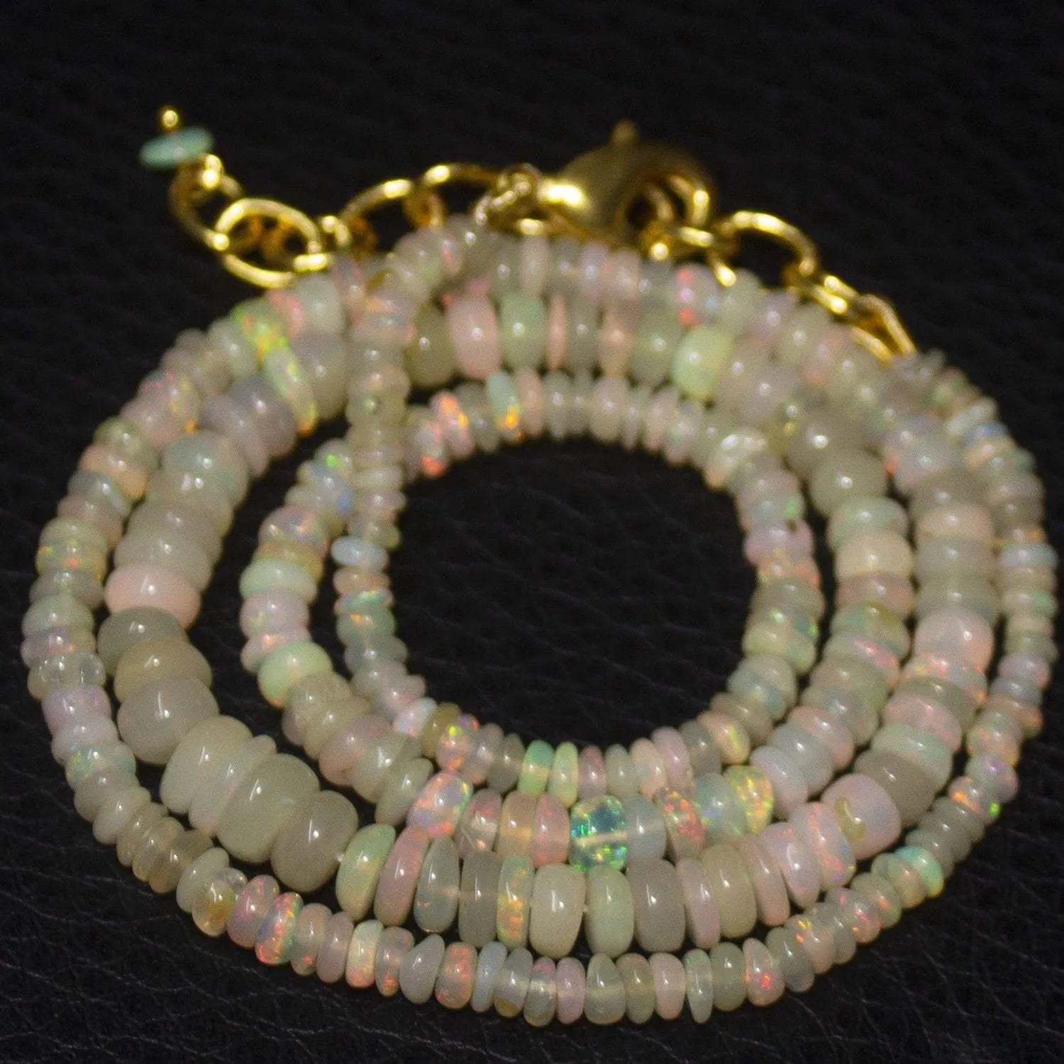 Natural Ethiopian Welo Opal Gold Plated Smooth Rondelle Necklace 2mm 5mm 18"