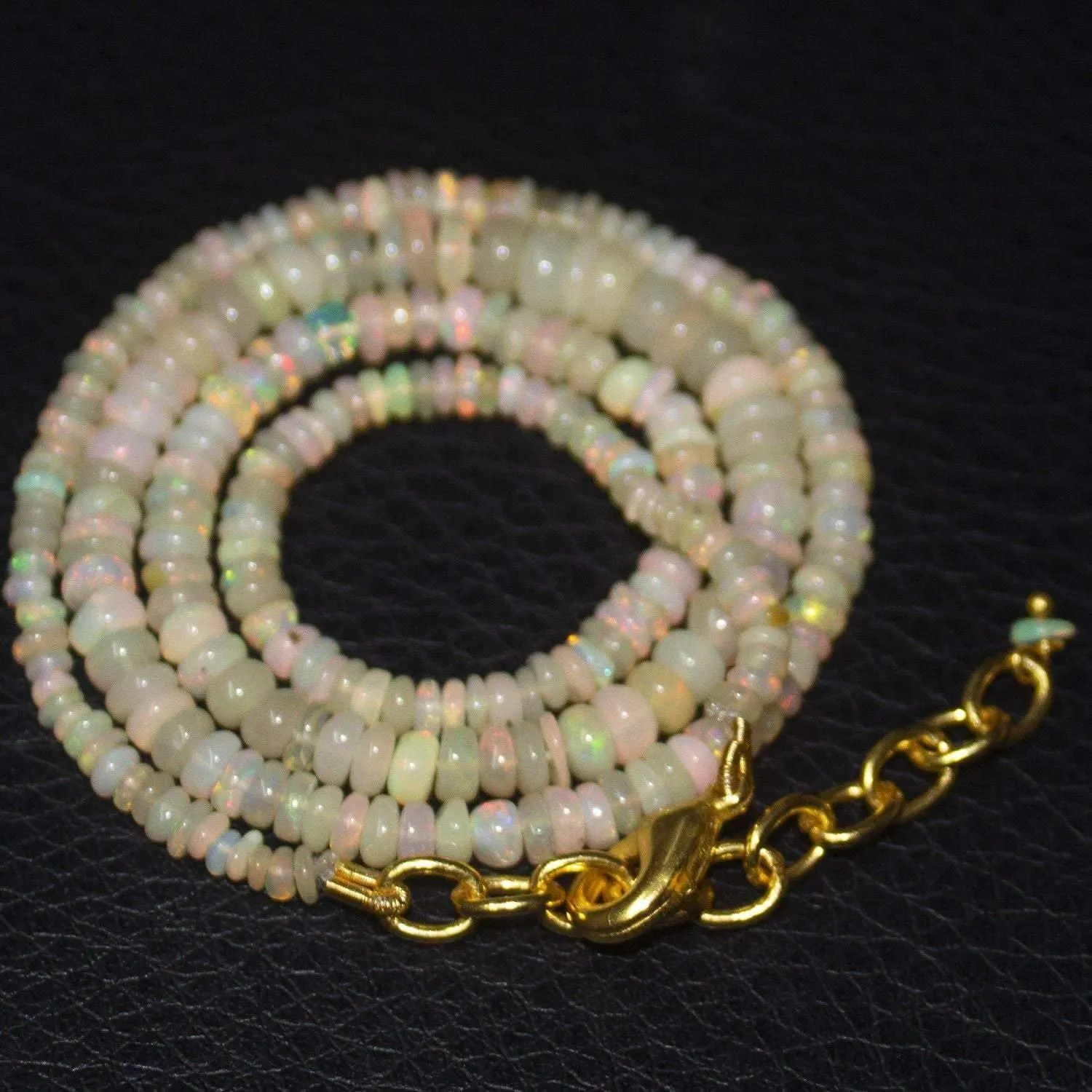 Natural Ethiopian Welo Opal Gold Plated Smooth Rondelle Necklace 2mm 5mm 18"