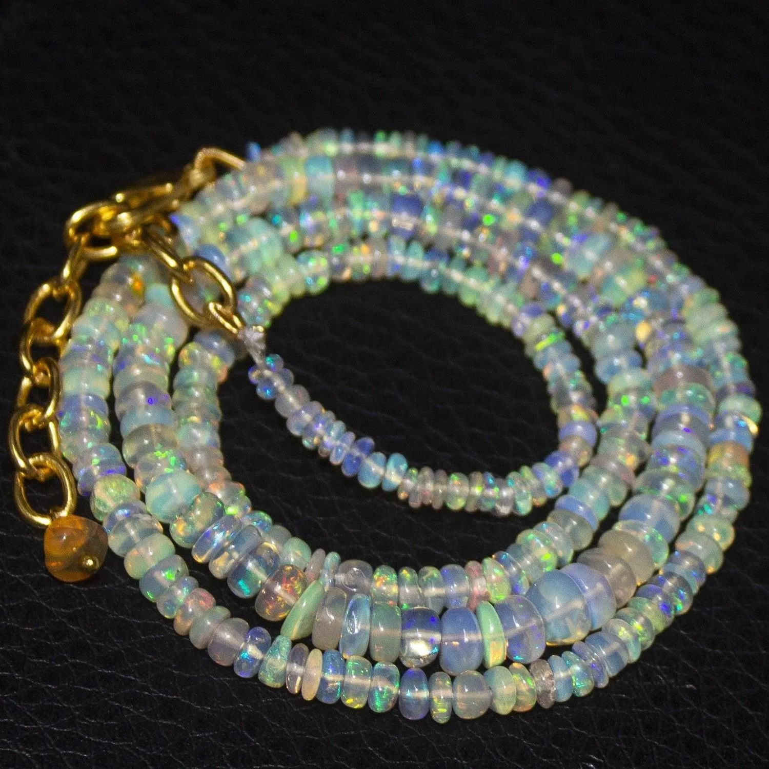 Natural Ethiopian Welo Opal Gold Plated Smooth Rondelle Necklace 2mm 5mm 19.5"