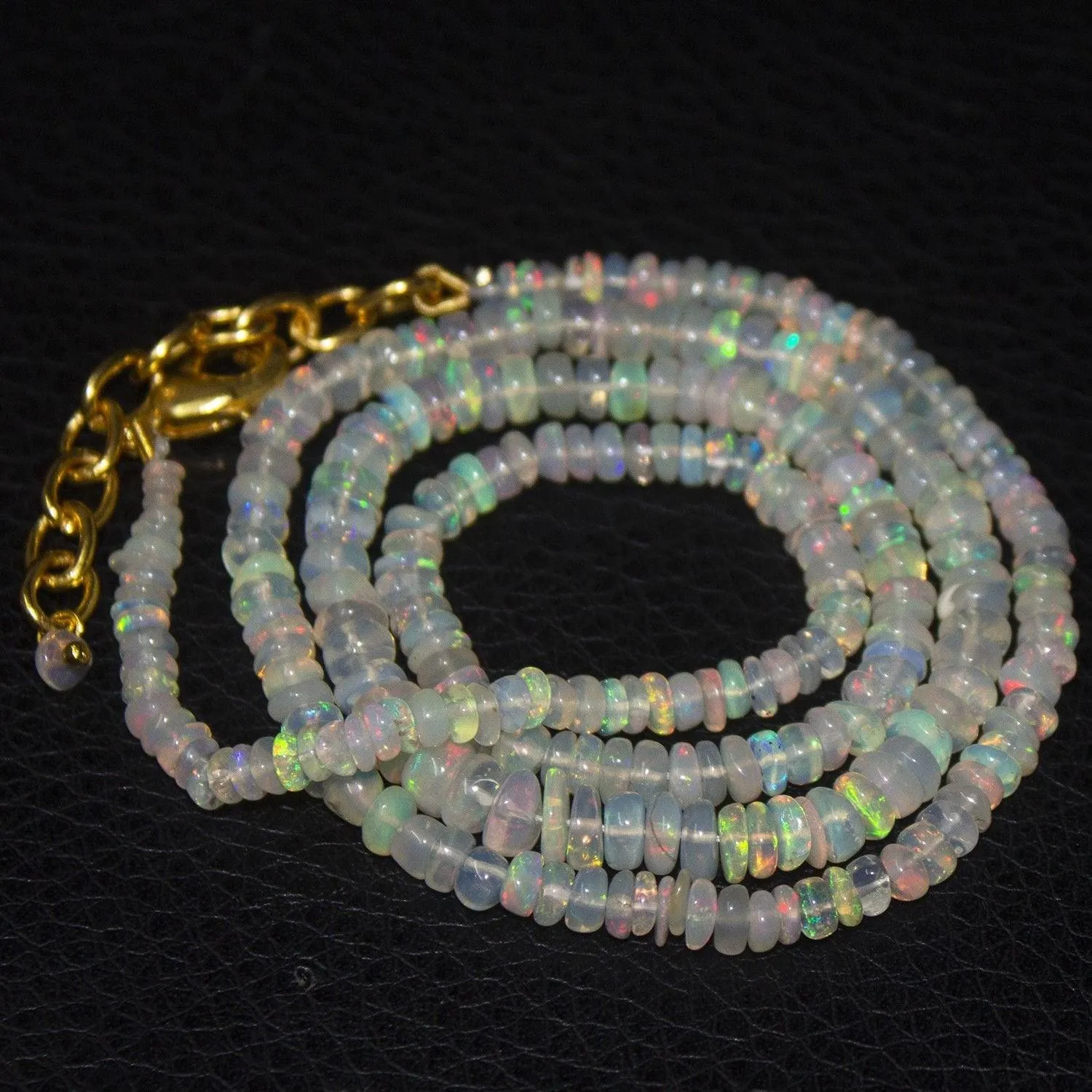 Natural Ethiopian Welo Opal Gold Plated Smooth Rondelle Necklace 2mm 5mm 19.5"