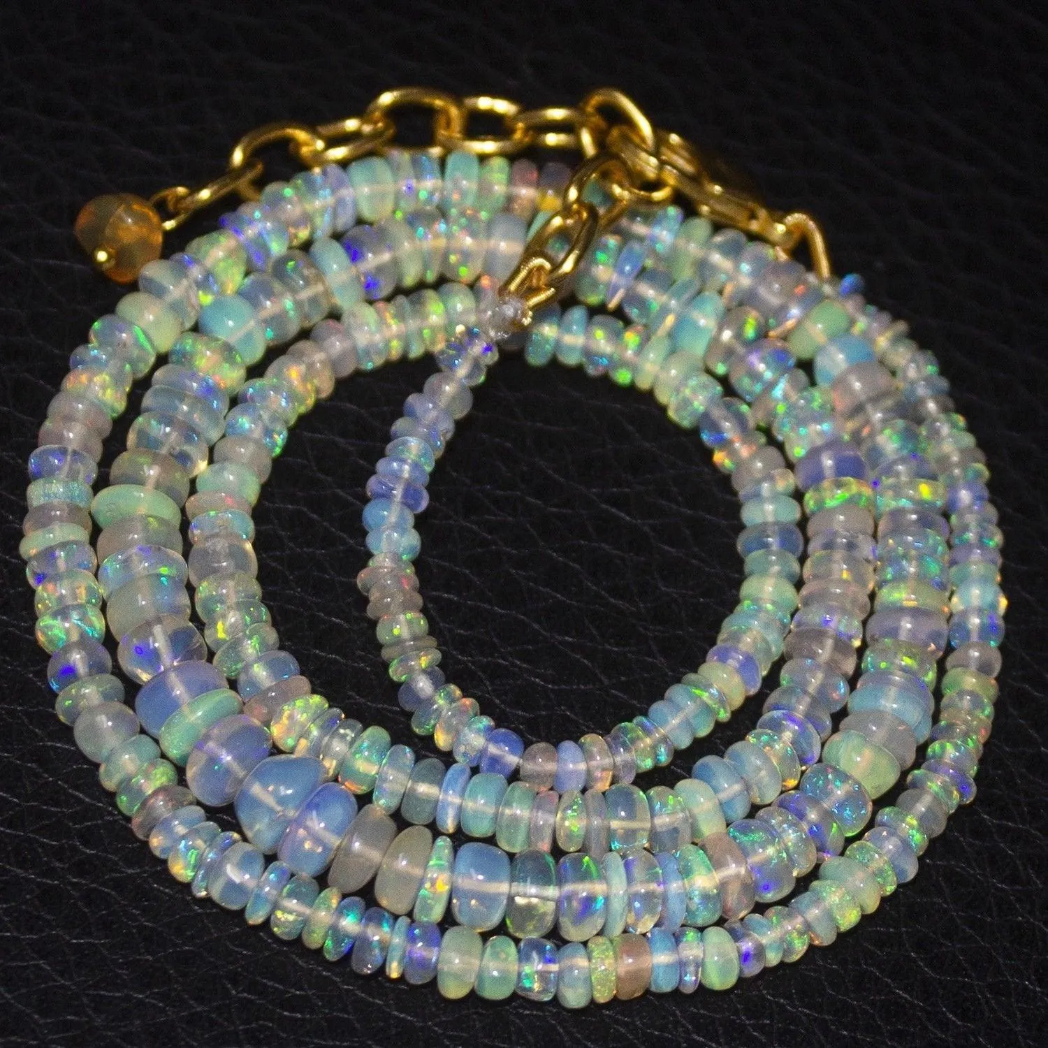 Natural Ethiopian Welo Opal Gold Plated Smooth Rondelle Necklace 2mm 5mm 19.5"