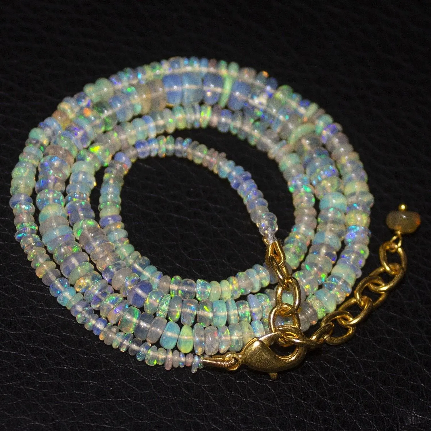 Natural Ethiopian Welo Opal Gold Plated Smooth Rondelle Necklace 2mm 5mm 19.5"