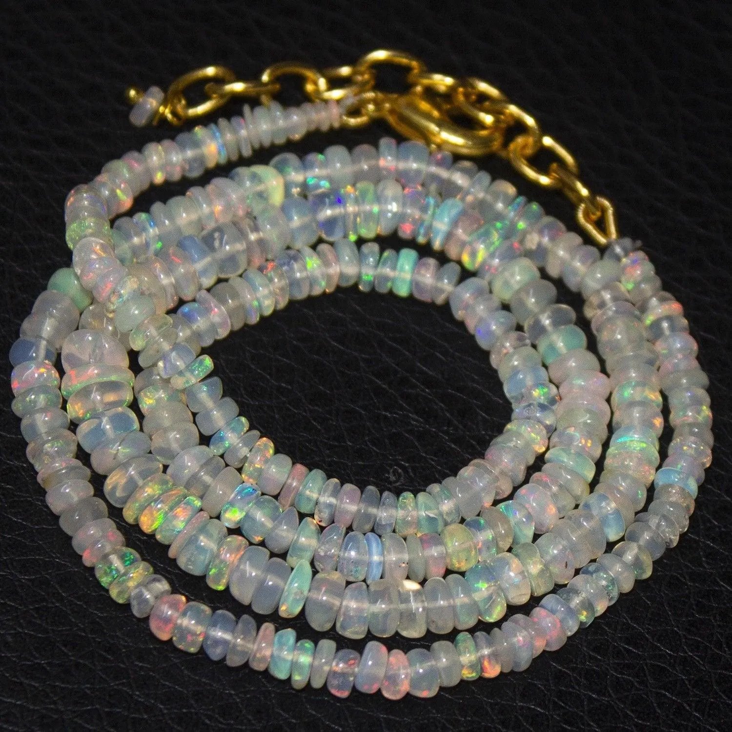Natural Ethiopian Welo Opal Gold Plated Smooth Rondelle Necklace 2mm 5mm 19.5"