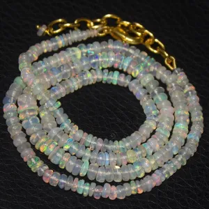 Natural Ethiopian Welo Opal Gold Plated Smooth Rondelle Necklace 2mm 5mm 19.5"