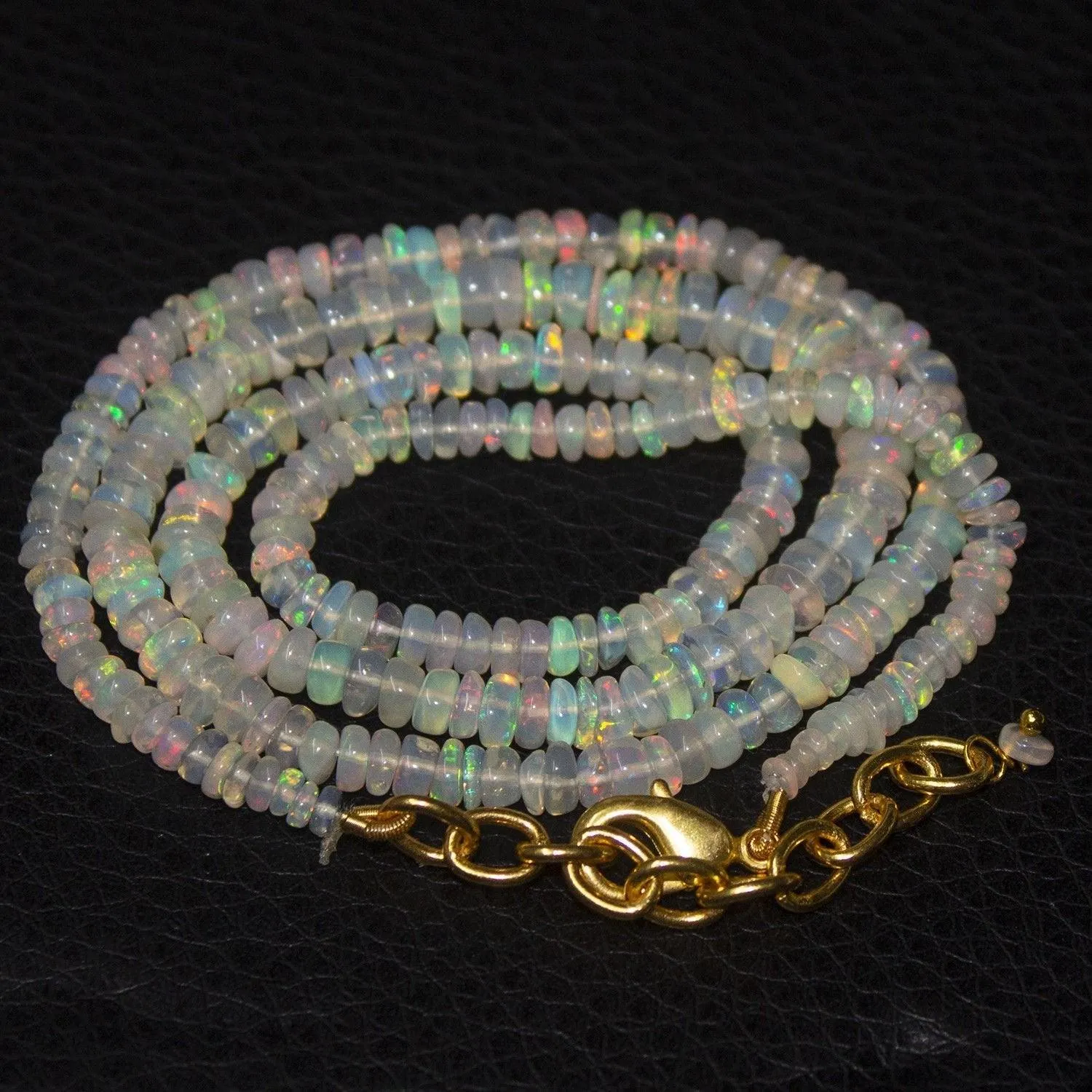 Natural Ethiopian Welo Opal Gold Plated Smooth Rondelle Necklace 2mm 5mm 19.5"