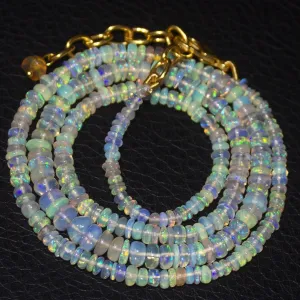 Natural Ethiopian Welo Opal Gold Plated Smooth Rondelle Necklace 2mm 5mm 19.5"