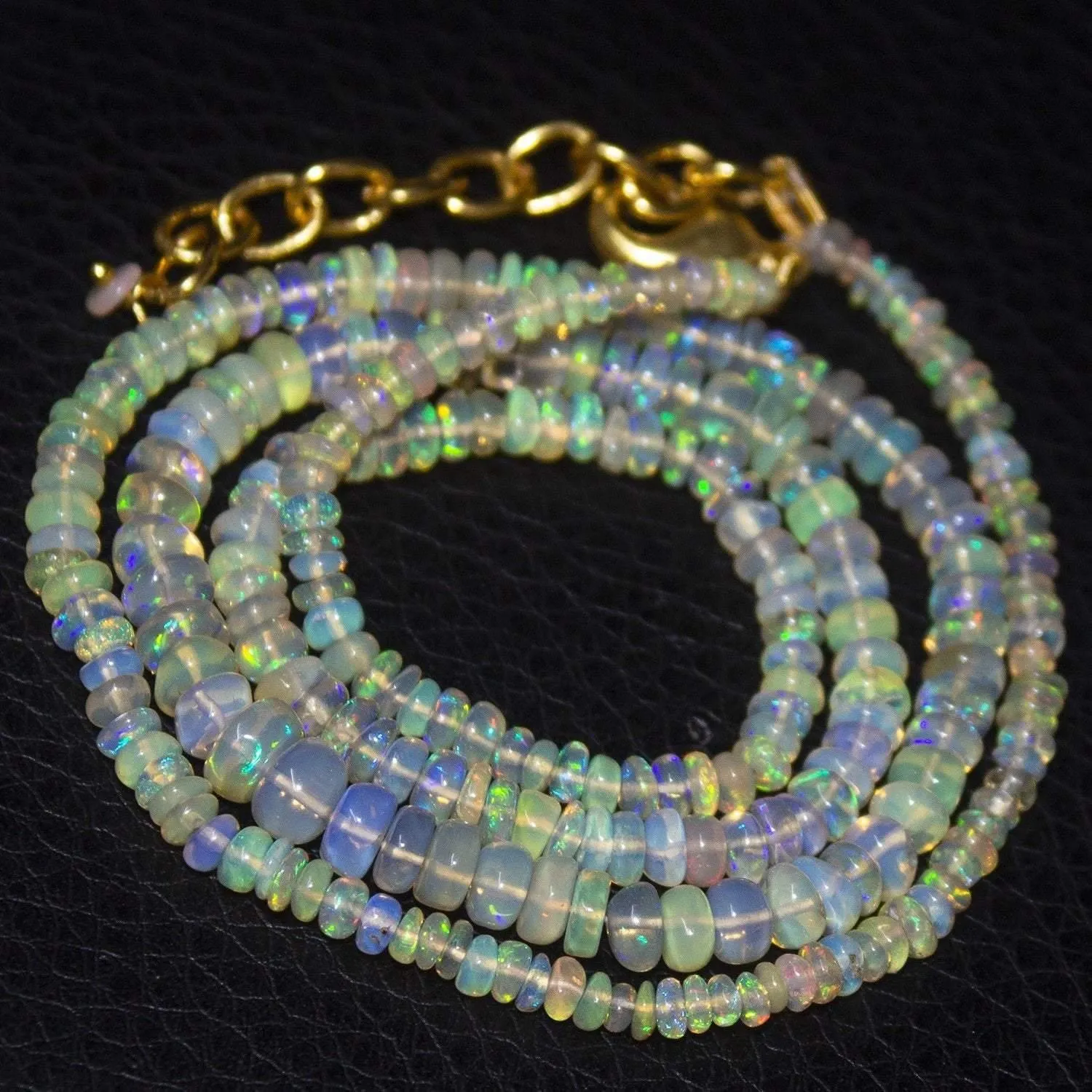Natural Ethiopian Welo Opal Gold Plated Smooth Rondelle Necklace 2mm 5mm 19.75"